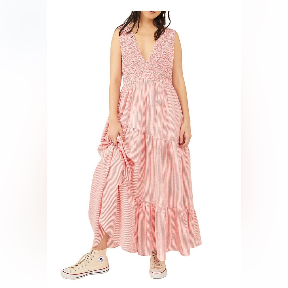 Free People Juno Smocked Tiered Maxi Dress Sz Xs Bohemian Flare Stripe Dress